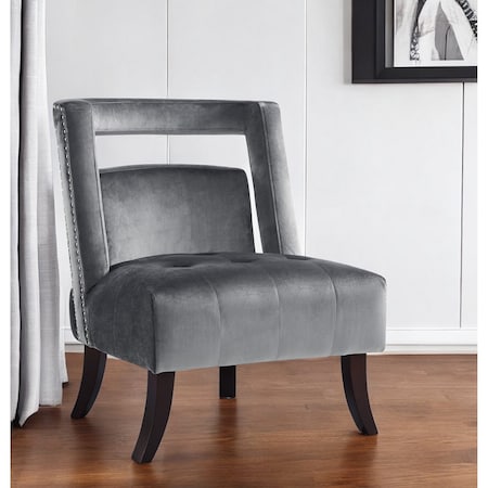 Homeroots 26" Gray and Black Velvet Tufted Side Chair 533839