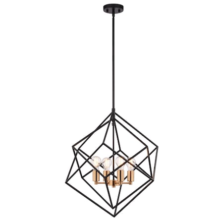 Vaxcel Rad 4-Light 23.5 in W Black and Brass Gold Mid-Century Modern Cage Pendant Ceiling Fixture P0307R