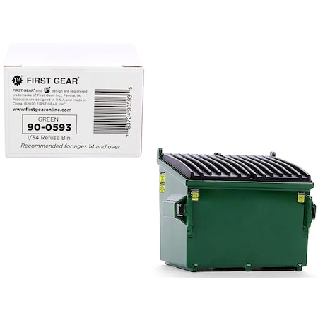 First Gear Refuse 1 by 34 Scale Diecast Model Trash Bin, Green 90-0593