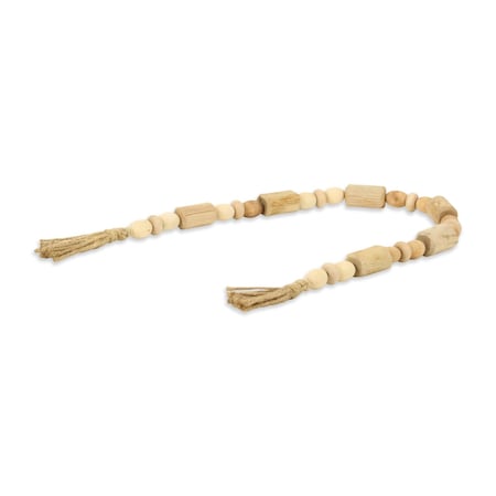 Homeroots 40" Brown Wood Beads And Rope Decorative Tassel 571111