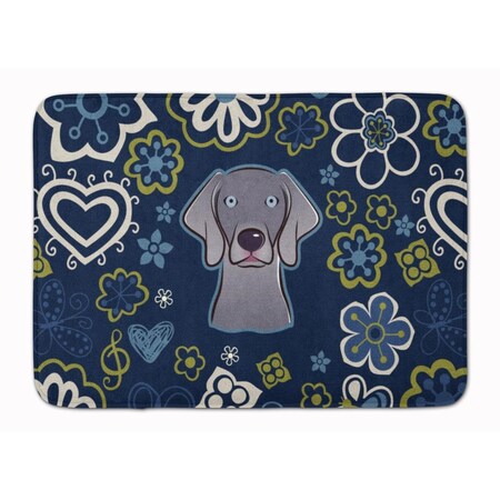 Jensendistributionservices Blue Flowers Weimaraner Machine Washable Memory Foam Mat MI2552441
