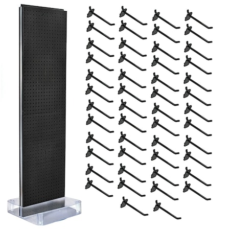Azar Displays Black Two-Sided Pegboard Floor Display On Studio Base with 50 6in Black Hooks 700770-BLK-6B50