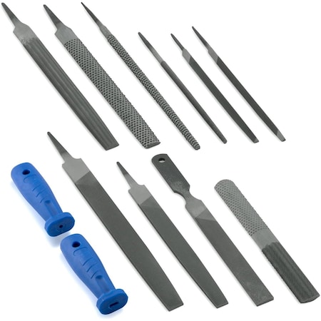 Neiko Metal Two Way File and Rasp Set, 12 Piece, Heat Treated Carbon Steel, Non Slip PVC Handle 00109A