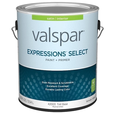 Valspar Expressions Select 4200 Latex Paint, Acrylic Base, Satin Sheen, Tint Base, 1 gal 028.0042003.007