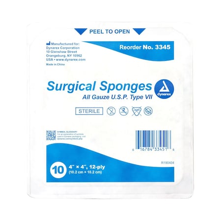 Surgical Gauze Sponge  Sterile 10s 4x4 12 Ply 1280PK