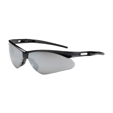 Bouton Optical Semi-Rimless Safety Glasses with Black Frame, Silver Mirror Lens and Anti-Scratch Coating 250-AN-10125