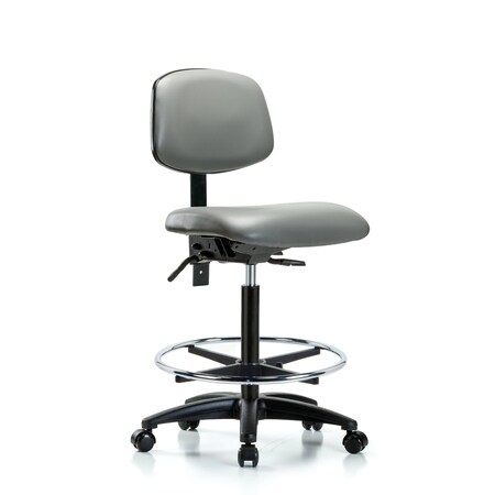 Blue Ridge Ergonomics Vinyl Chair, High Bench, Tilt, Foot Ring, Casters, Sterling BR-VHBCH-RG-T1-A0-CF-RC-8840