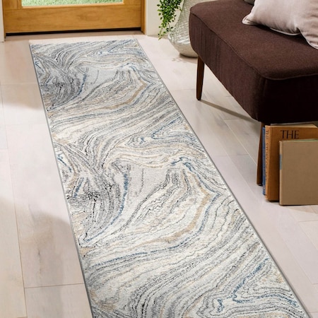 World Rug Gallery Marble Swirl Distressed Runner Rug 2 ft 3 in x 6 ft Gray WR200GRAY23X6