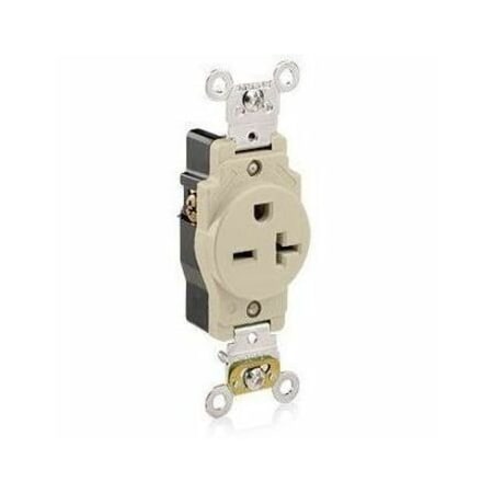Leviton Straight Blade Receptacle, 6-20R, 20 A, 250V AC, 2 Pole, 3 Wire, Flush Mount, Grounded 5461-I