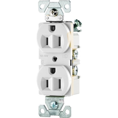 Eaton Wiring Devices Straight Blade Receptacle, 5-15R, 15 A, 125V AC, 2 Pole, 3 Wire, Flush Mount, Grounded CR15W