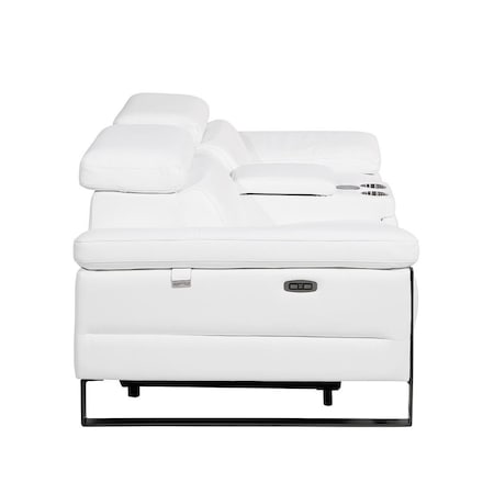 Homeroots 90in White and Black Italian Leather Power Reclining Loveseat With Storage 720567