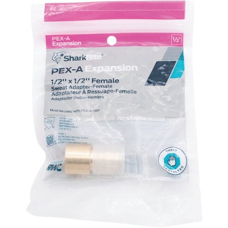 Sharkbite PEX-A Brass 1/2'' x 1/2'' FSWT Sweat Adapter UAB600LFA