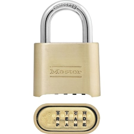 Master Lock Padlock, 5/16 in Dia Shackle, 1 in H Shackle, Steel Shackle, Brass Body, Brass, 2 in W Body 175DWD