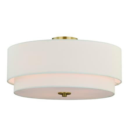 Vaxcel Burnaby 20.5-in W Brass Mid-Century Modern Drum Semi Flush Mount Ceiling Light White Linen C0112