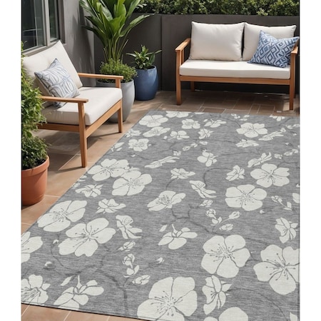 Homeroots 5' X 8' Gray And Ivory Floral Washable Indoor Outdoor Area Rug 599887