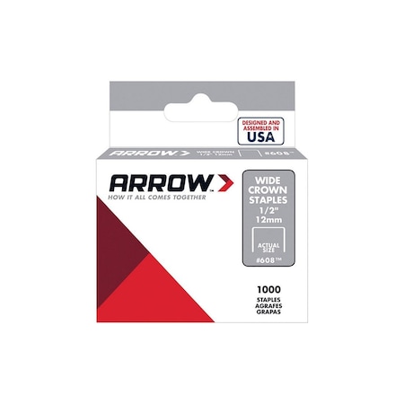 Arrow Fasteners Standard Staples #608 1/2in W X 1/2in L 25 Ga. Wide Crown Gray, 1000PK 60830