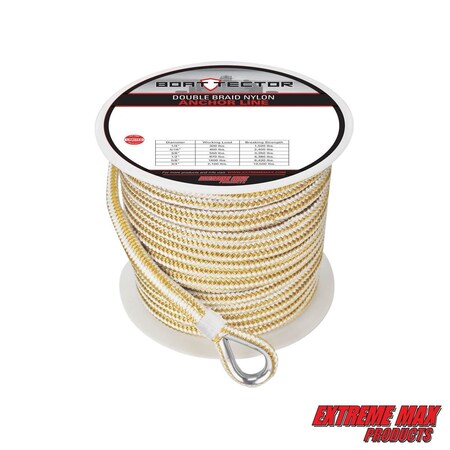 Extreme Max 3006.2261 BoatTector Premium Double Braid Nylon Anchor Line w Thimble-1/2" x 200' &Gold 3006.2261