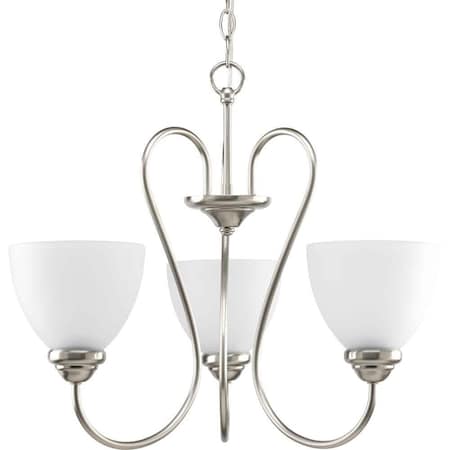Progress Lighting Heart Collection 3-Light Brushed Nickel Etched Glass Farmhouse Chandelier P4664-09