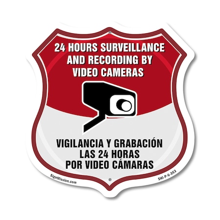 Signmission Bilingual 24 Hour Surveillance Shield Si, 6 Inch X 6 Inch, Plastic Sign SHI-P-6-363