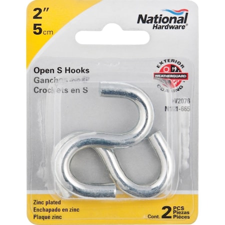 National Hardware 2'' Zinc Heavy Open S Hook, 2 Ct. N121-665