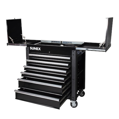 Sunex 6 Drawer Slide Top Service Cart With Power Strip - Black 8035XTFDBK