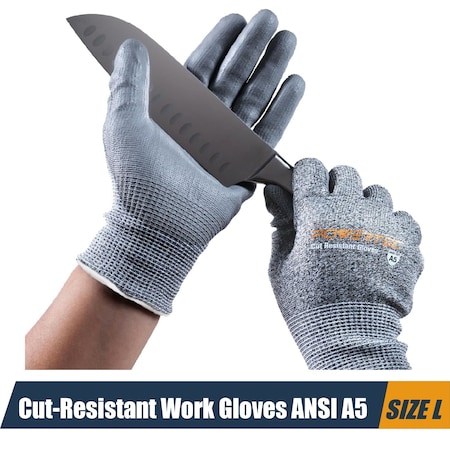 Powertec Cut-Resistant Work Gloves ANSI A5, Size L, Touchscreen-Compatible, Oil-Resistant Grip, 1 Pair 72376