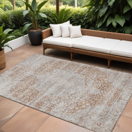 Homeroots 10' X 14' Copper And Beige Floral Washable Indoor Outdoor Area Rug 605084