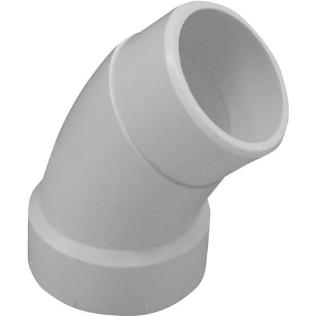 Genova CANPLAS Sanitary Street Pipe Elbow, 4 in, Spigot x Hub, 45 deg Angle, PVC, White 192404