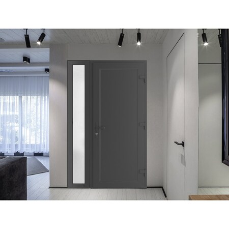 Vdomdoors Front Exterior Prehung Metal-Plastic Door, Manux 8111 Antracite Grey, Side Sidelite Transom, Office MANUX8111EXD-ANT-W36+12xH80-LH