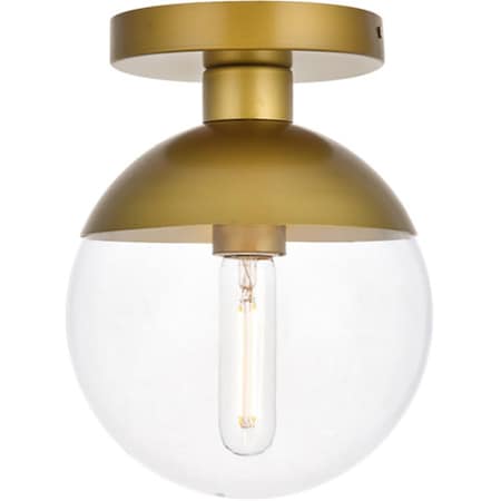 Living District Eclipse 1 Light Flush Mount Ceiling Light with Clear Glass, Brass LD6055BR