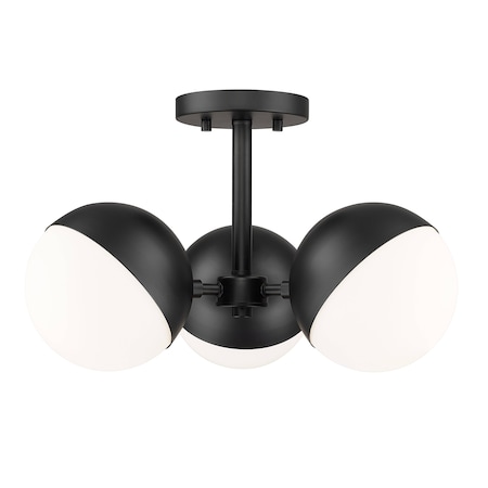 Z-Lite Realm Sphere 3 Light Semi Flush Mount, Matte Black/Matte Opal, 17.25 In W x 10.5 In H 7517-3SF-MB