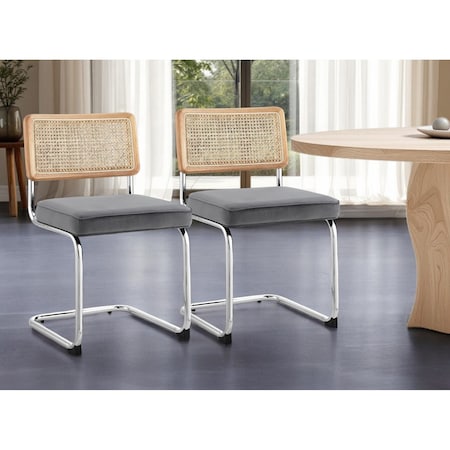 Homeroots Set of Two Gray and Silver Upholstered Velvet Dining Side Chairs 535360