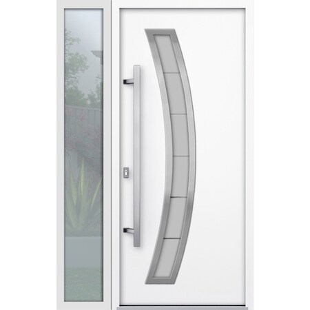 Vdomdoors Steel Door Deux 6500 White Sidelight Exterior Window Stainless Inserts Single Modern Painted-W36+16 DEUX6500EXD-WS-W36+16 x H80-Right-hand Inswing