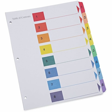 Universal One Table of Contents Dividers, Assorted Color 8-Tab, 1-8, Letter, White, 6/PK UNV24802***