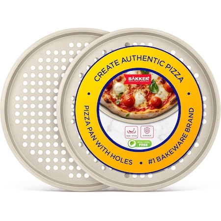 Bakken- Swiss BAKKEN Pizza Pan, Round Perforated, Nonstick Marble Coating, Dishwasher Safe, White, 2PK BAKPIZWHT32