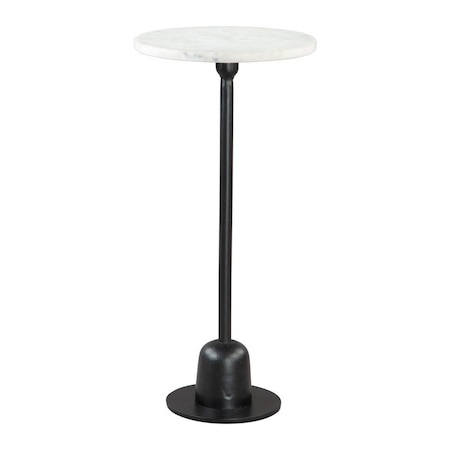 Homeroots 25" White And Black Marble And Aluminum Round Pedestal End Table 556528