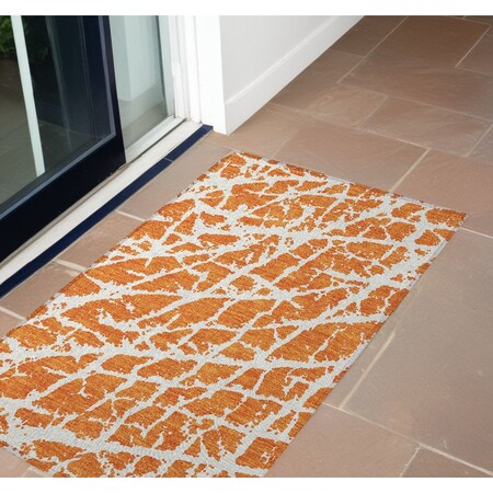 Homeroots 2' X 3' Orange and White Abstract Washable Non Skid Indoor Outdoor Area Rug 559280