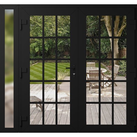 Vdomdoors Front Exterior Prehung Metal-Plastic Double Doors Clear Glass / MANUX 8151 Matte Black / Office Com MANUX8151DEXD-BLK-W72+14xH80-RH-I