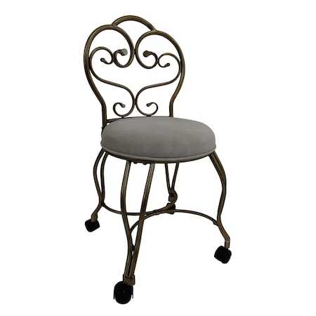 Homeroots 18in Cream and Brass Microfiber and Metal Upholstered Round Bench 733247