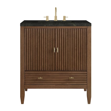 James Martin Vanities Myrrin 30" Single Vanity, Mid-Century Walnut w/ 3 CM Phantome Eclos Top 485-V30-WLT-3PHT