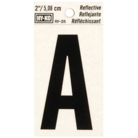 Hy-Ko Reflective Letter, 1-1/2 in W x 3 in H Dimensions, Character: A, 2 in H Character RV-25/A