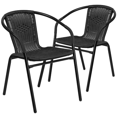 Flash Furniture Lila  Black Rattan Indoor-Outdoor Restaurant Stack Chair, PK2 2-TLH-037-BK-GG