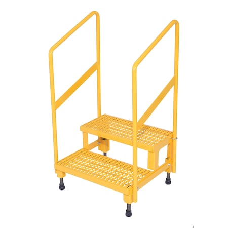 Vestil Adjust Step Stand, 2 Step, Handrail, 24x23, 43.125 Overall Height, Steel, Yellow ASP-24-HR