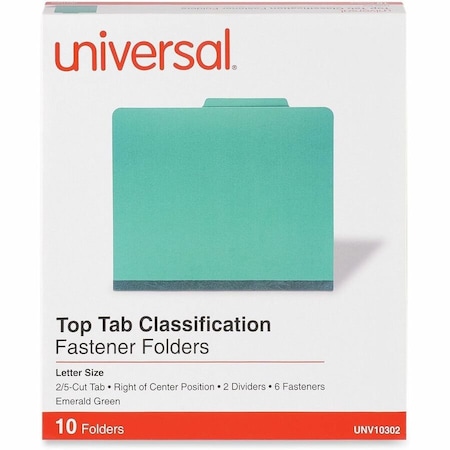 Universal Pressboard Classification Folders, Letter, Six-Section, Emerald Green, 10/Box 10302