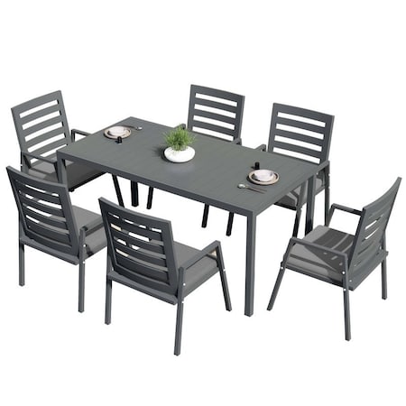 Leisuremod Chelsea 7-Pc Aluminum Extendable Dining Set, Weatherproof Cushions, Powder-Coated, 7PK CC20BL-BL6-MDT78BL
