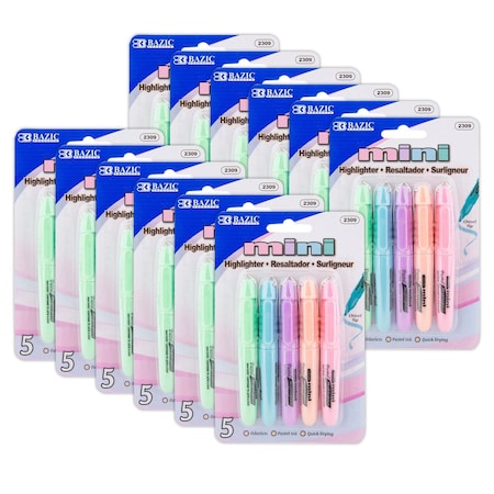 Bazic Products Mini Highlighter with Cap Clip, Pastel, 60PK 2309