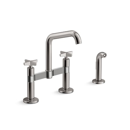 Kohler Billet Two-hole bridge kitchen sink faucet with side sprayer 28665-3-TT
