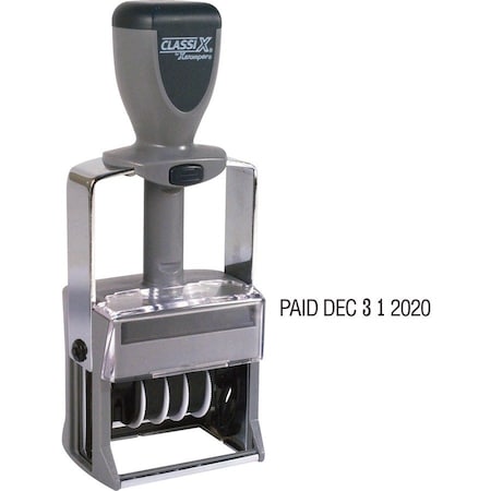 Shachihata Xstamper Classix Self-Inking Message/Date Stamp, 12 Phrases, 10-Year Date Band, Black 40140