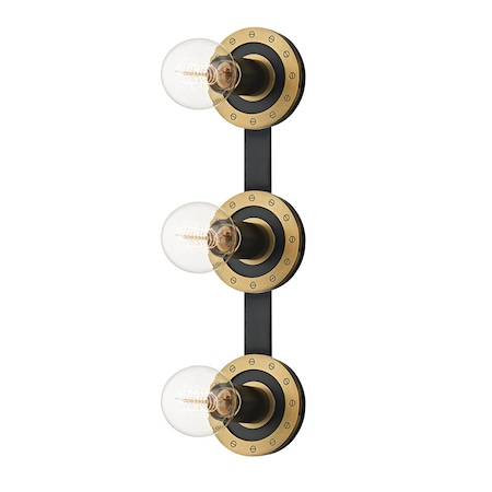 Troy Lighting Teo 3 Light Bath And Vanity 21.75 In. Patina Brass/Soft Black B2083-PBR/SBK