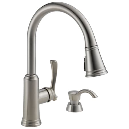Delta Lakeview Single Handle Pull-Down Kitchen Faucet with Soap Dispenser and ShieldSpray Technology 19963Z-SSSD-DST